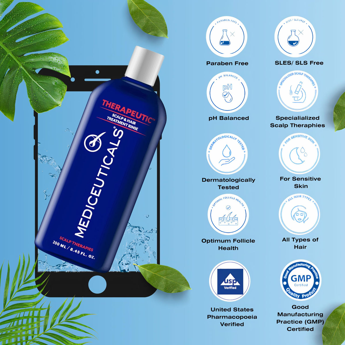 Mediceuticals Therapeutic Conditioner color-treated-safe formula protects color while nourishing scalp.