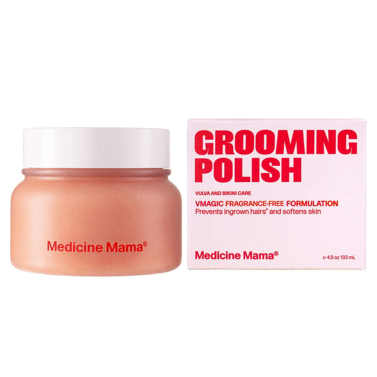 Medicine Mama's VMAGIC sugar scrub bottle with natural exfoliants for smoothing skin
