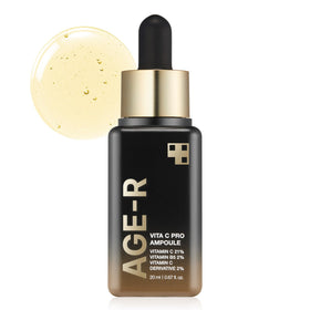 Medicube Age-R Vita C Pro Ampoule bottle pour shows brightening and hydration potential.