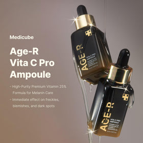 Medicube Age-R Vita C Pro Ampoule dropper closeup emphasizes smooth texture and absorption.