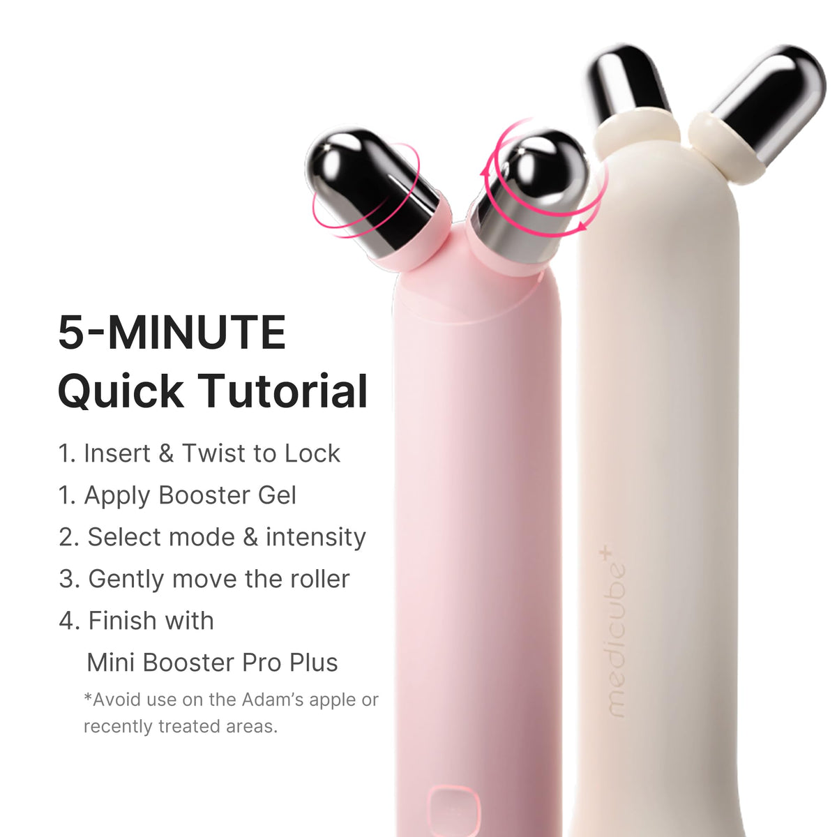 Medicube dual rollers at 62-degree angle for precise contact.
