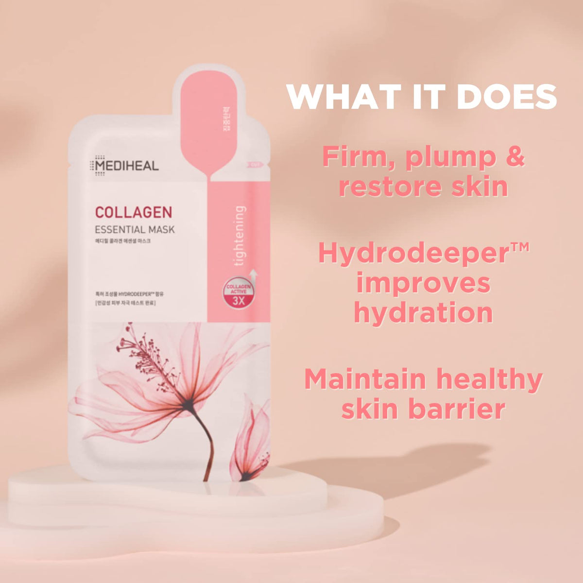 Close-up of Mediheal collagen sheet texture, suggesting comfortable wear and effective hydration