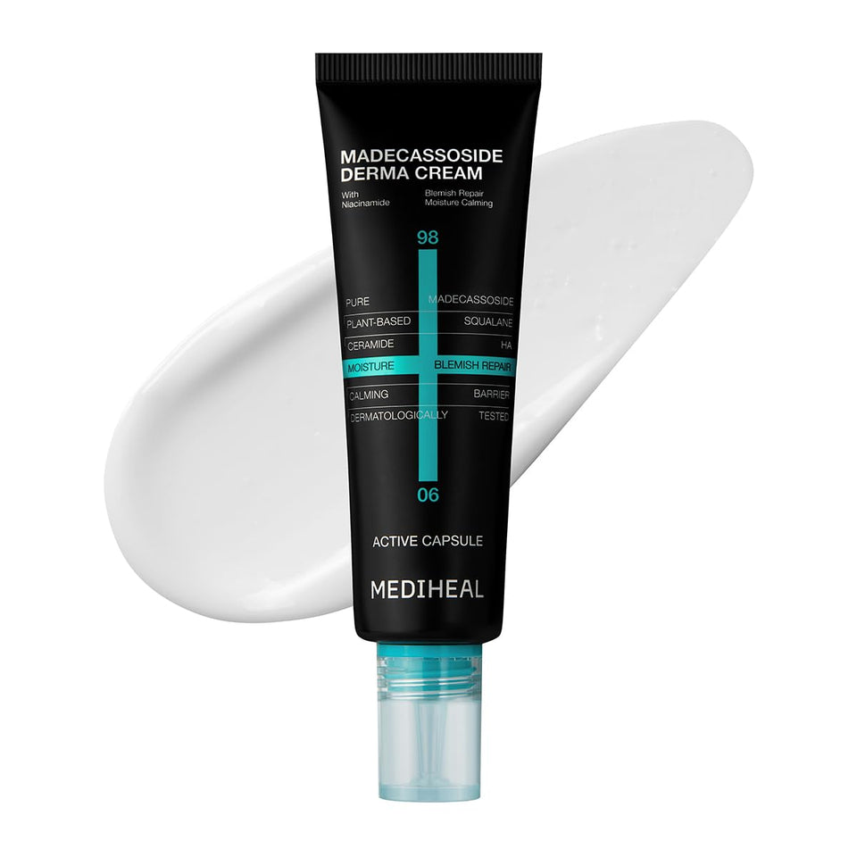 Mediheal Derma Cream Madecassoside bottle showcases soothing formula for calmer, clearer skin.
