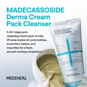 Mediheal Derma Cream Pack Cleanser texture close-up shows rich, elastic cream consistency.