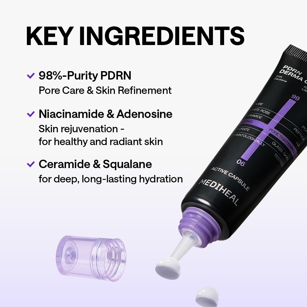 Mediheal Derma Cream PDRN lightweight texture on skin.