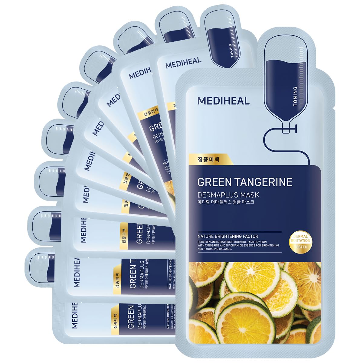 Mediheal Dermaplus Green Tangerine Mask pack ready for daily skin hydration.