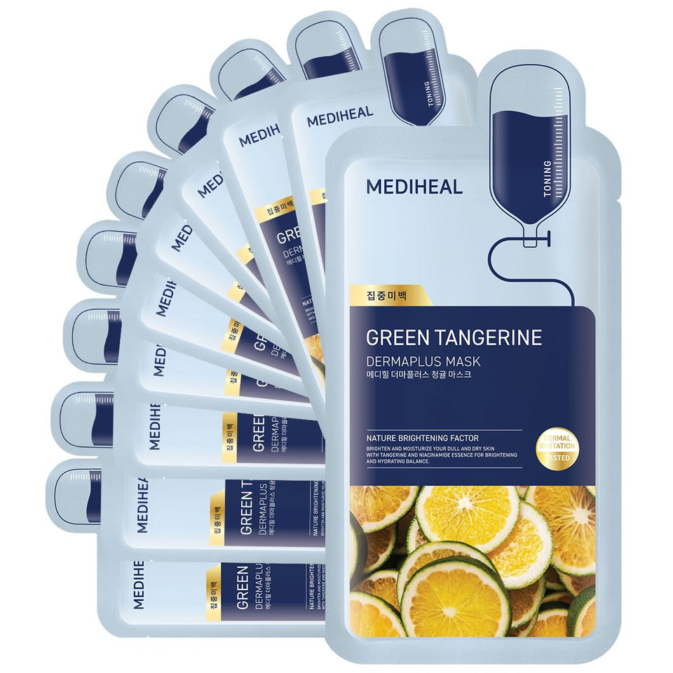 Mediheal Dermaplus Green Tangerine Mask pack ready for daily skin hydration.