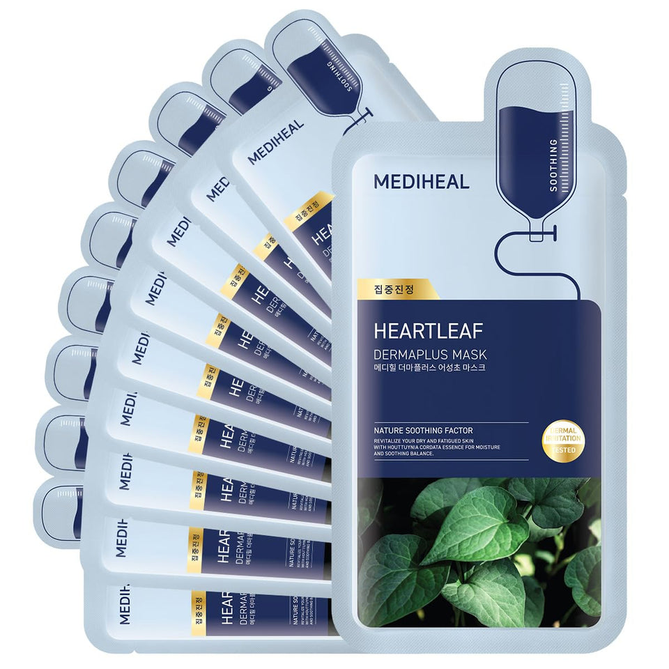 Mediheal Dermaplus Heartleaf Mask pack ready for soothing care.