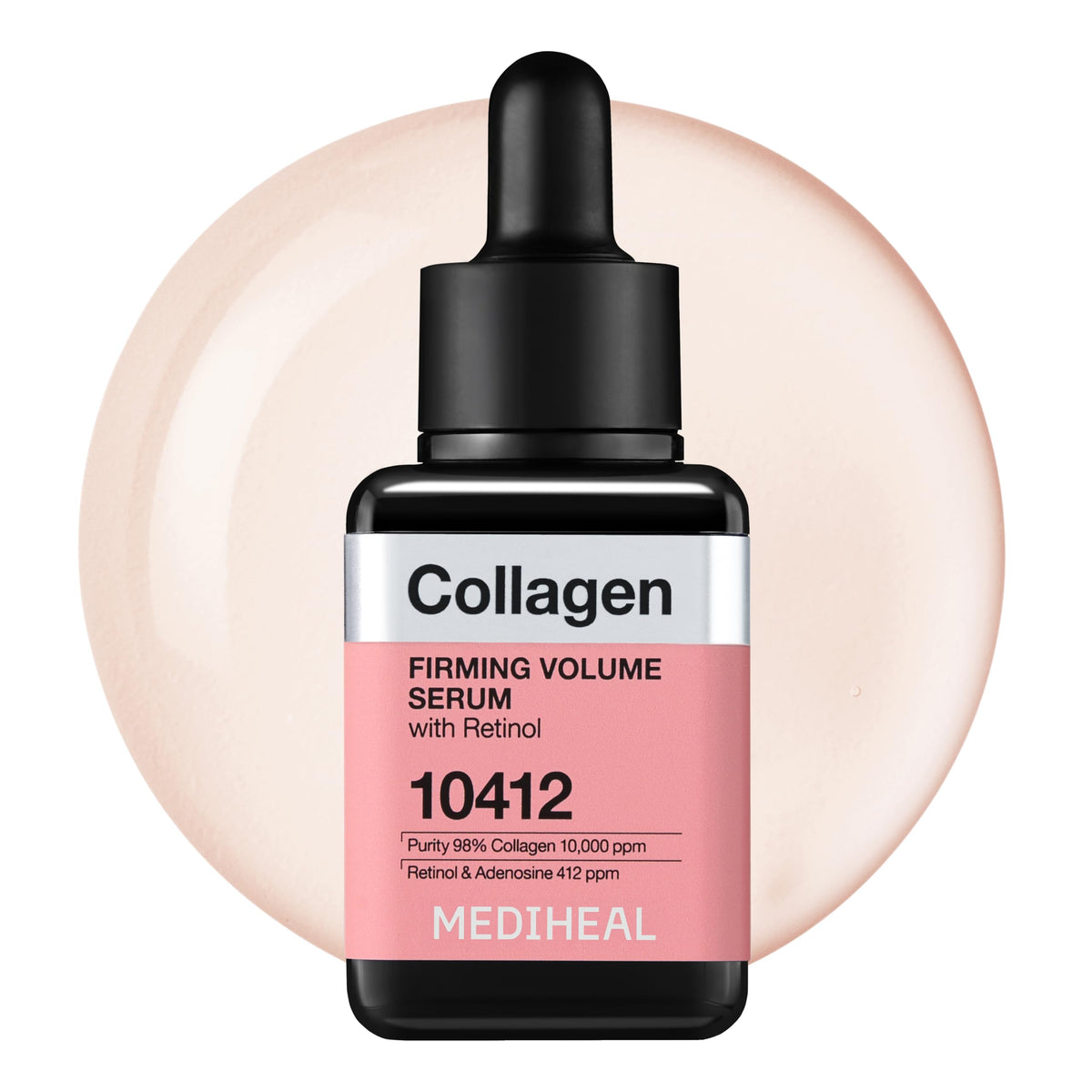 Mediheal Firming Volume Serum bottle front shows premium packaging for daily firming routine.