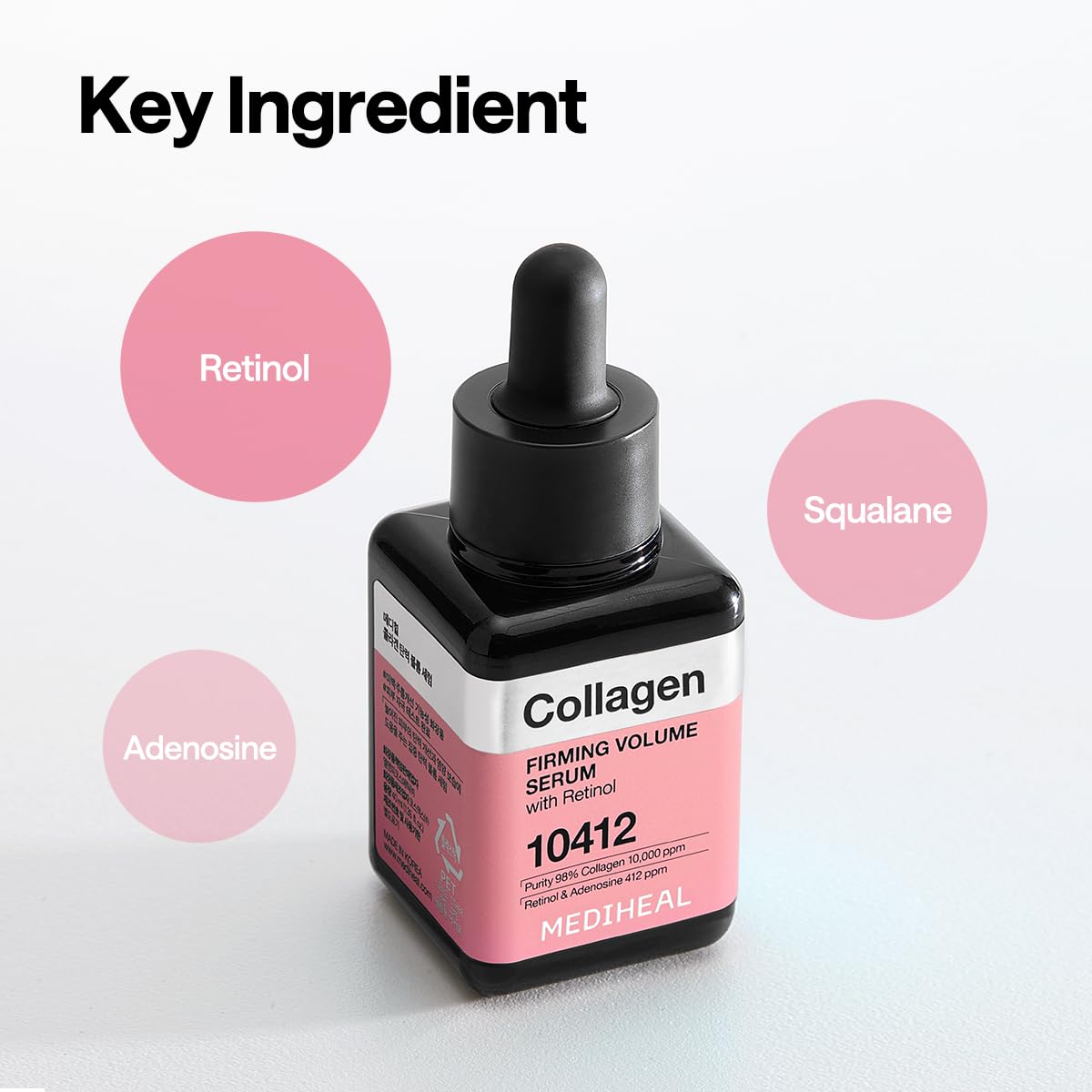 Mediheal Firming Volume Serum glow on skin hints hydration and refreshed look.