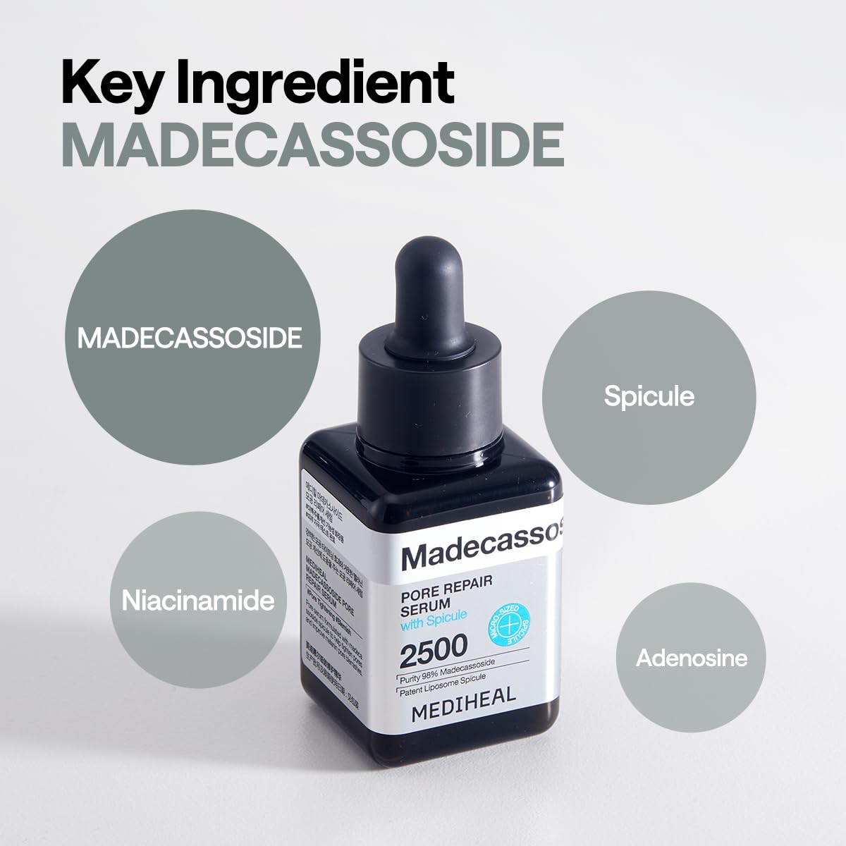 Mediheal Madecassoside clinical-test badge indicating dermatologist testing.
