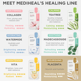 Usage scene showing a 10–20 minute skin pampering session with Mediheal mask.