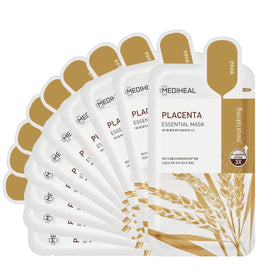 Mediheal Placenta Essential Mask packaging with eco-friendly design and details.