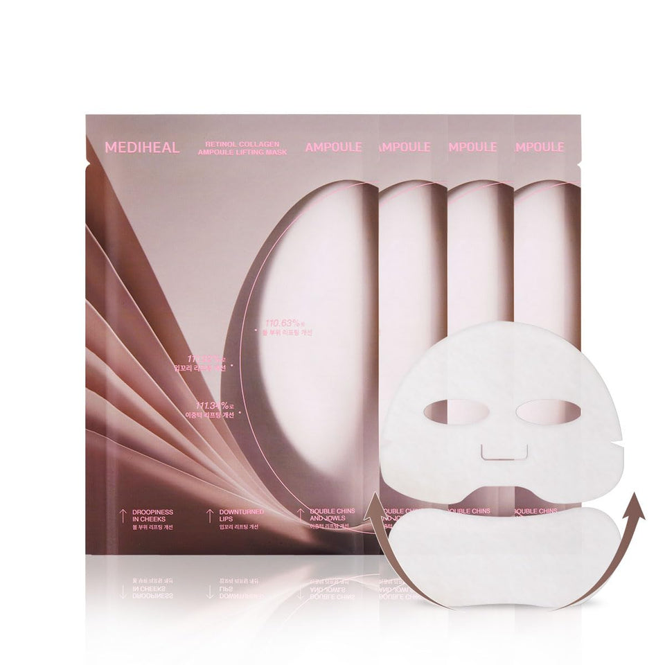 Mediheal Retinol Collagen Ampoule Lifting Mask packaging signals premium anti-aging care.