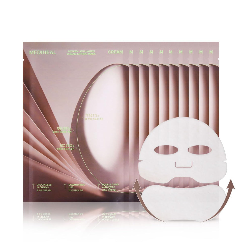 Mediheal Retinol Collagen Lifting Mask packaging signals premium lifting benefits.