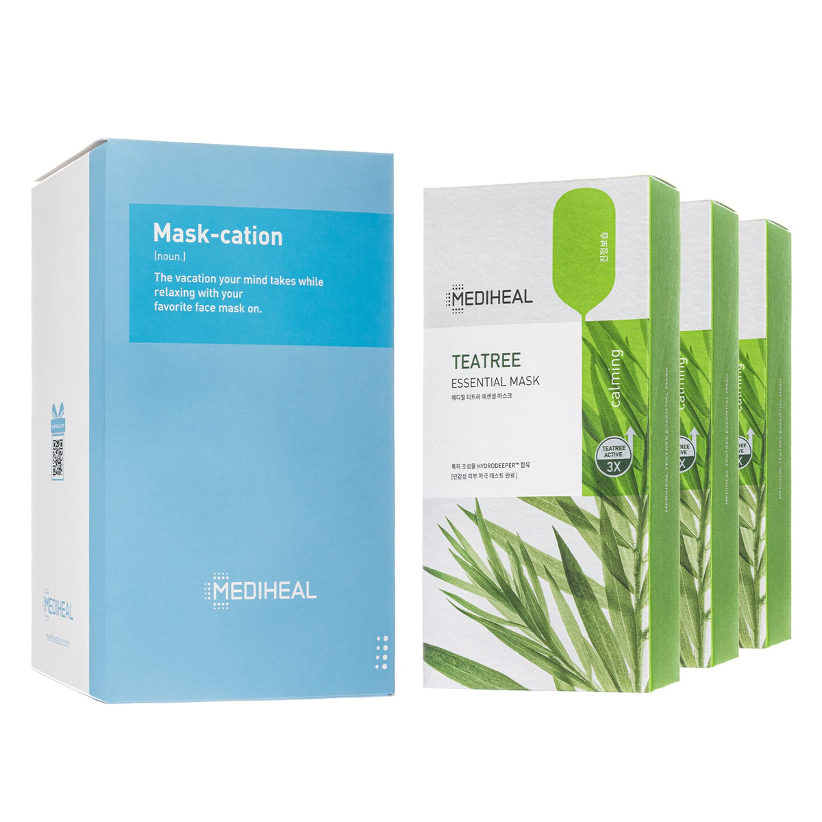 Mediheal Tea Tree Mask jumbo pack exterior showing eco-friendly packaging and product branding.