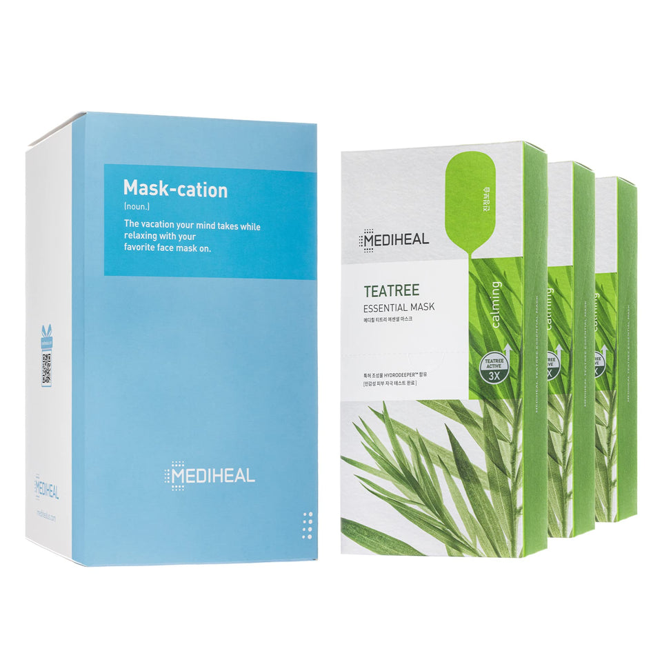 Mediheal Tea Tree Mask jumbo pack exterior showing eco-friendly packaging and product branding.