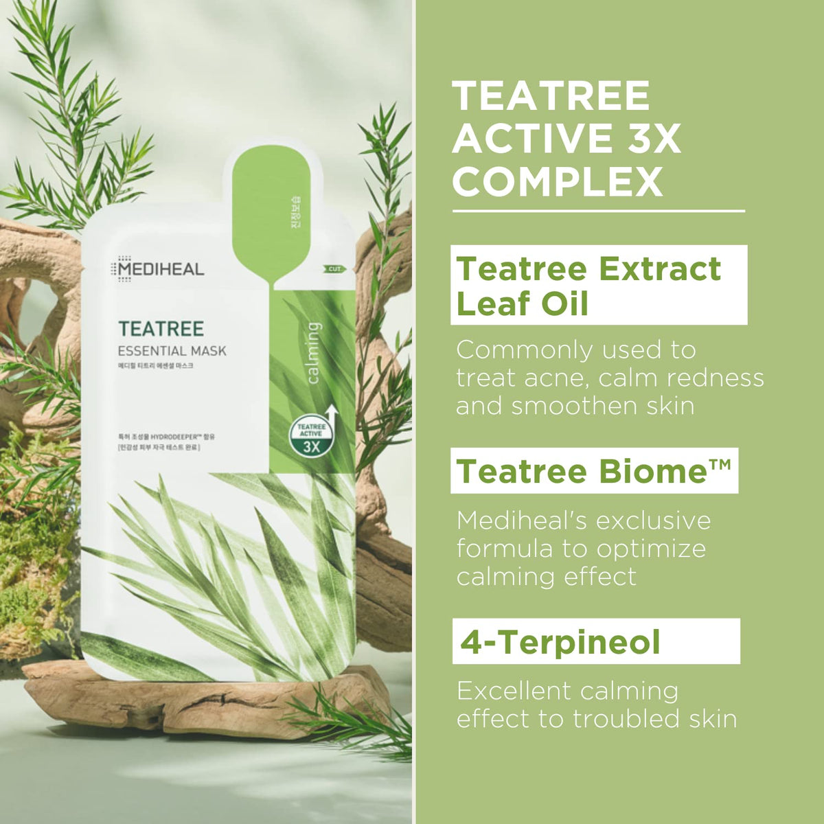 Mediheal Tea Tree Mask on face demonstrating snug fit and calm appearance.