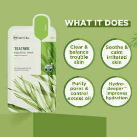 Mediheal Tea Tree Mask sheet closeup highlighting thin, breathable fabric for absorption.