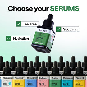 Mediheal Teatree Calming Serum applied to the cheek for soothing relief