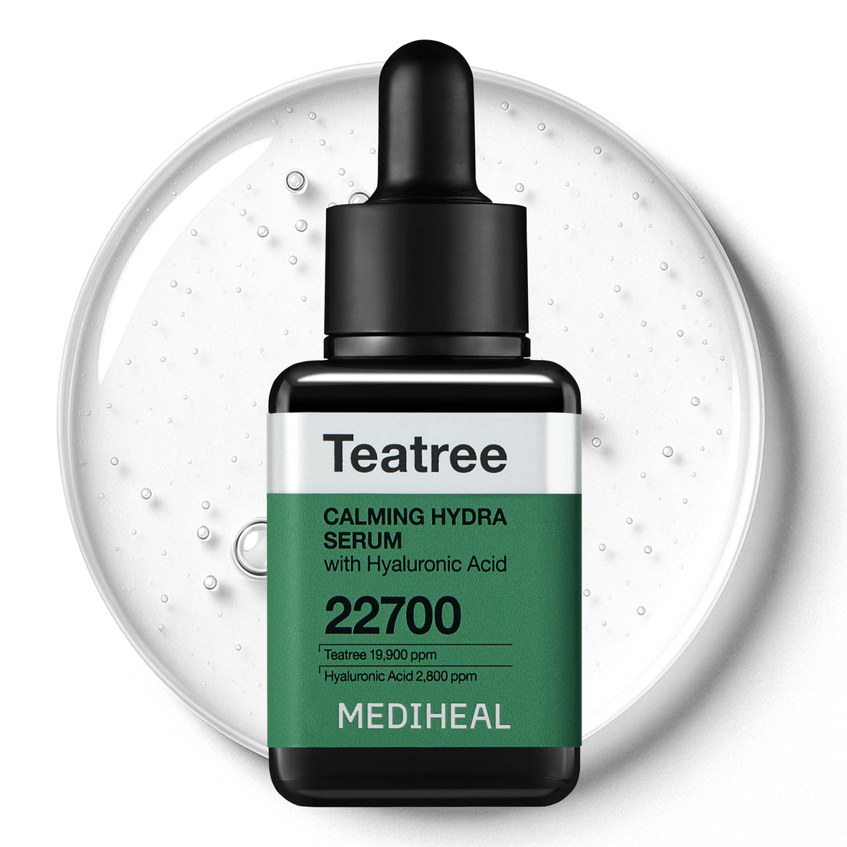 Mediheal Teatree Calming Serum bottle cap close-up for precise calming application