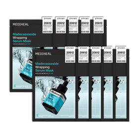 Mediheal Wrapping Serum Mask Madecassoside packaging showcases premium formulation for calm skin.