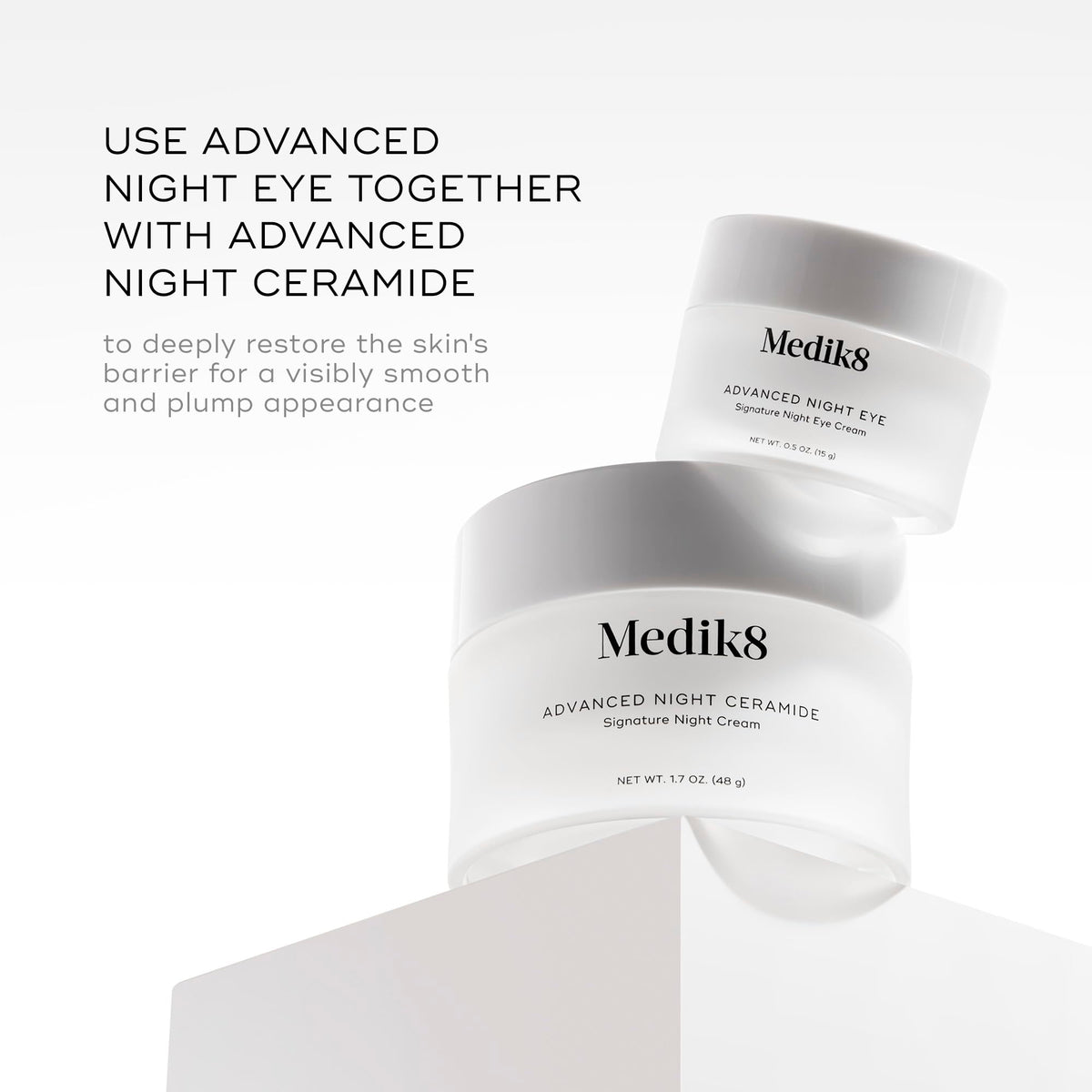 Medik8 Advanced Night Eye Cream applied to under-eye area delivers hydration.
