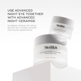 Medik8 Advanced Night Eye Cream applied to under-eye area delivers hydration.