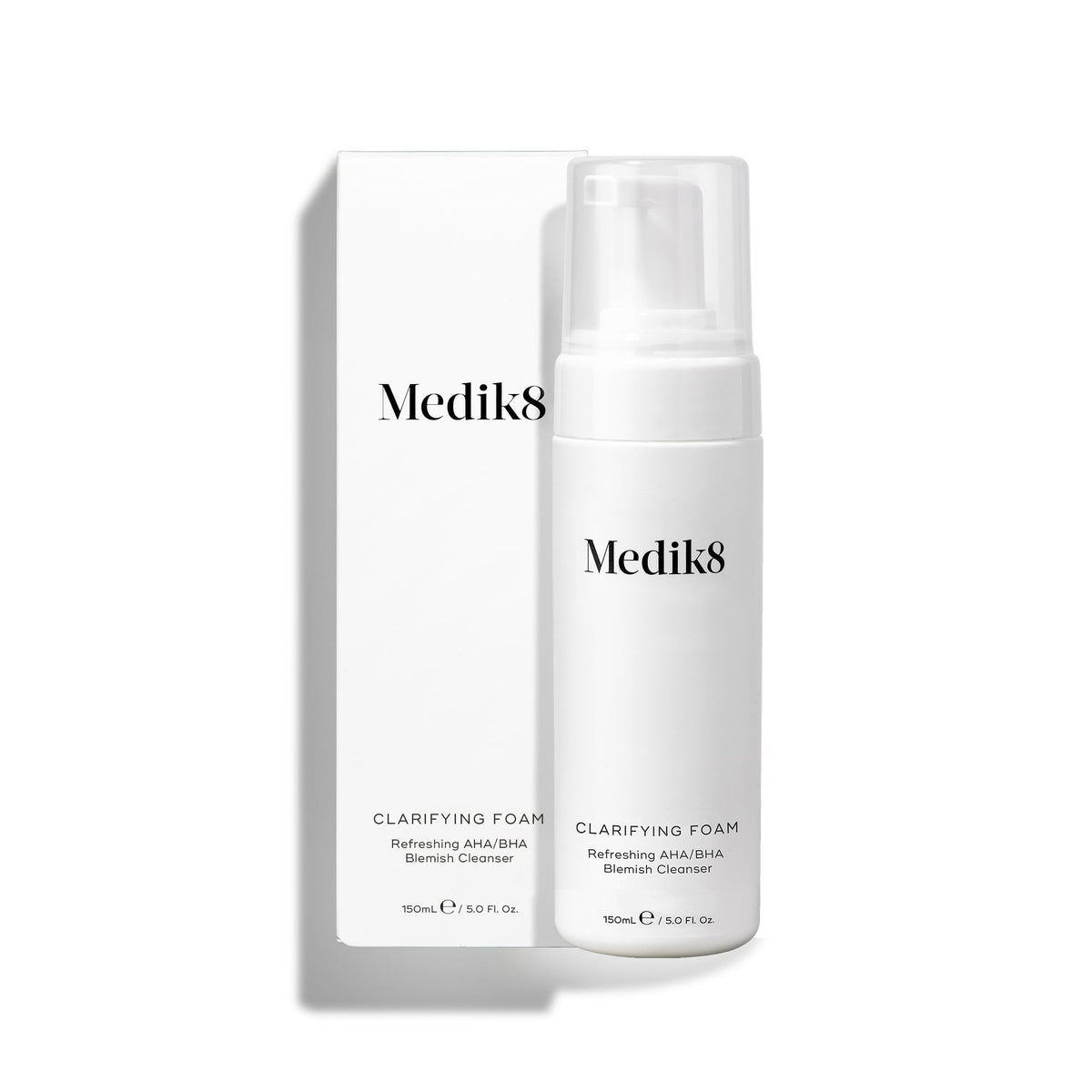 Medik8 Clarifying Foam bottle pump shows gentle cleansing for daily use