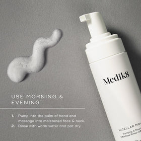 Medik8 Clarifying Foam bottle with label highlighting tea tree oil for fresh cleanse