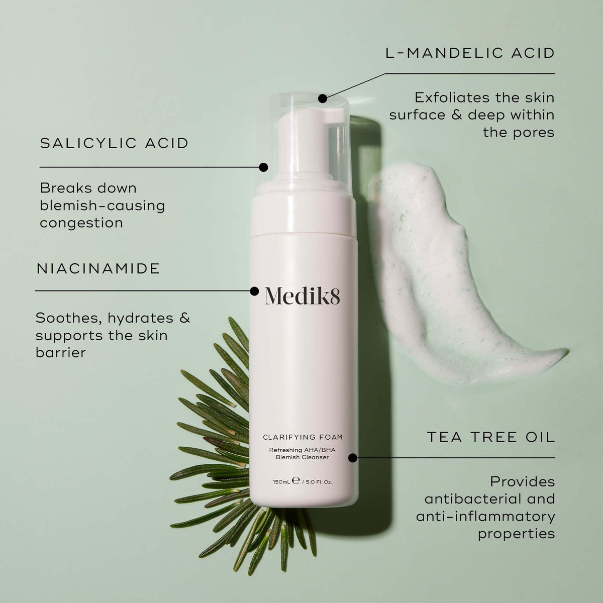 Medik8 Clarifying Foam foaming on hand highlights exfoliation benefits