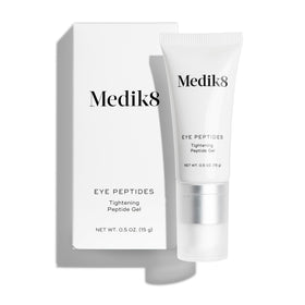 Medik8 Eye Peptides Gel bottle highlighting daily under-eye hydration and care.