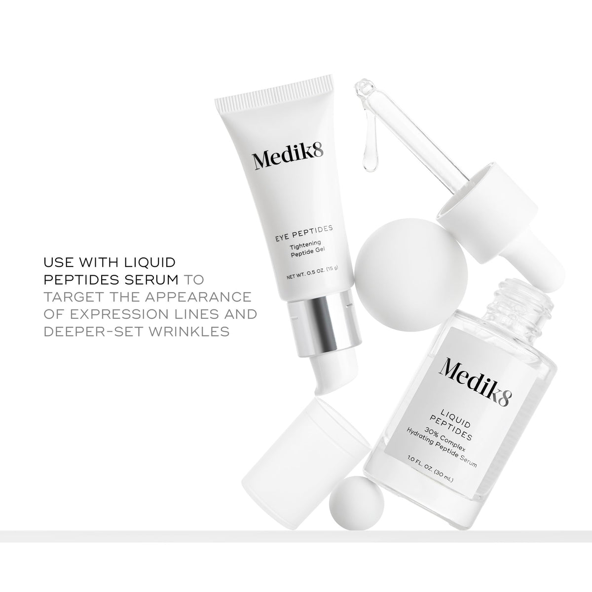 Medik8 Eye Peptides Gel texture swatch suggesting gentle smoothing of fine lines.