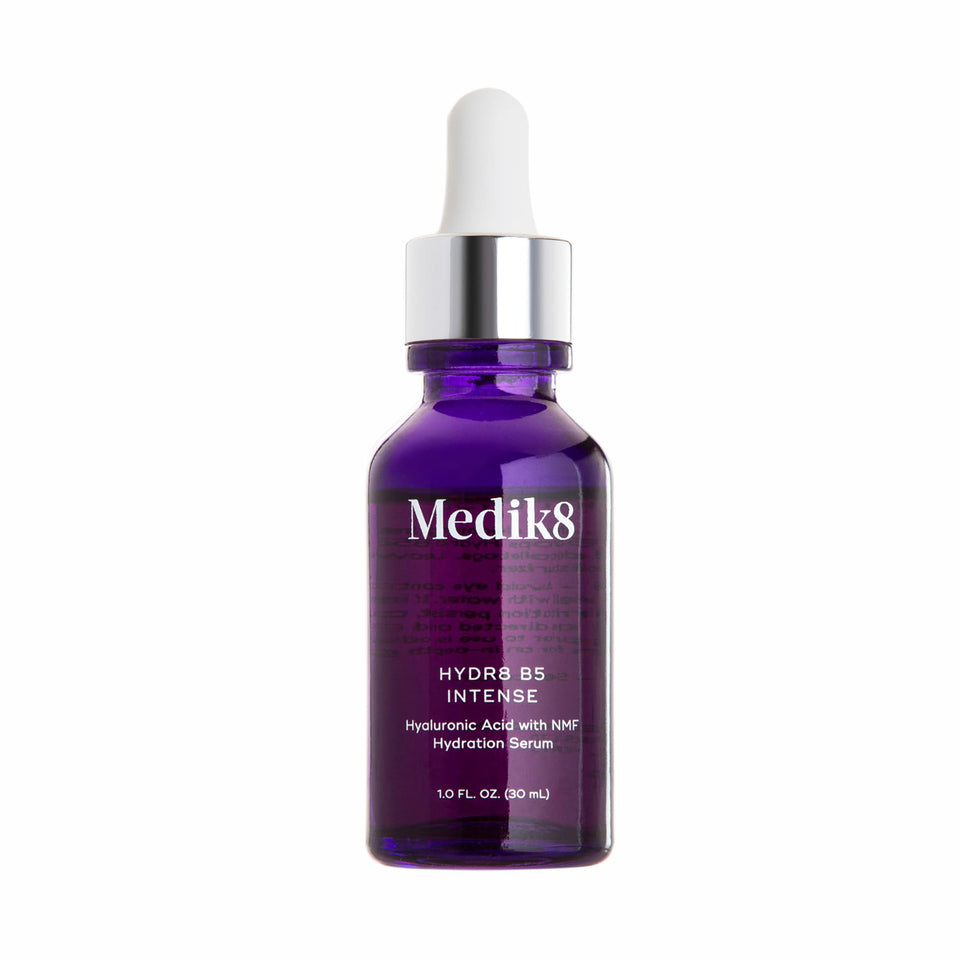 Medik8 Hydr8 B5 Intense bottle close-up shows hydration for dry skin