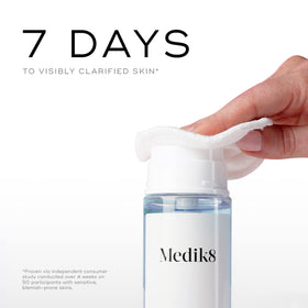 Medik8 Press and Clear label closeup highlighting gentler exfoliating action.