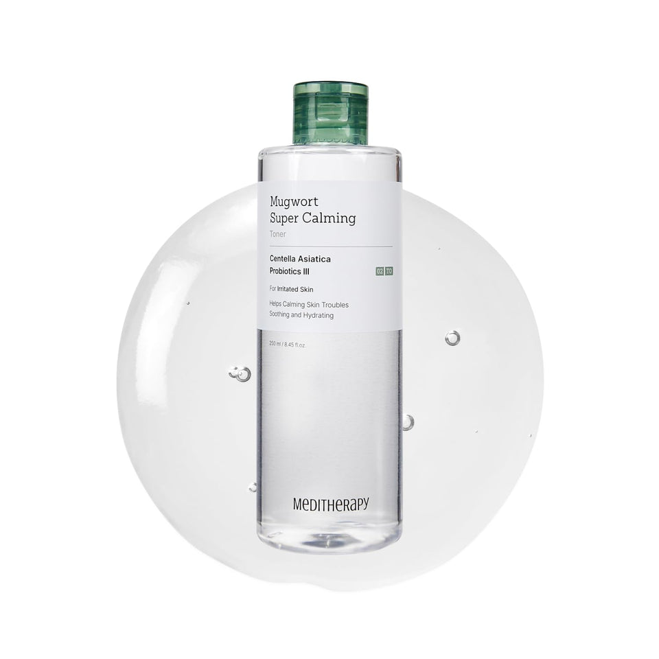 MEDITHERAPY Mugwort Toner bottle delivers soothing hydration for sensitive skin