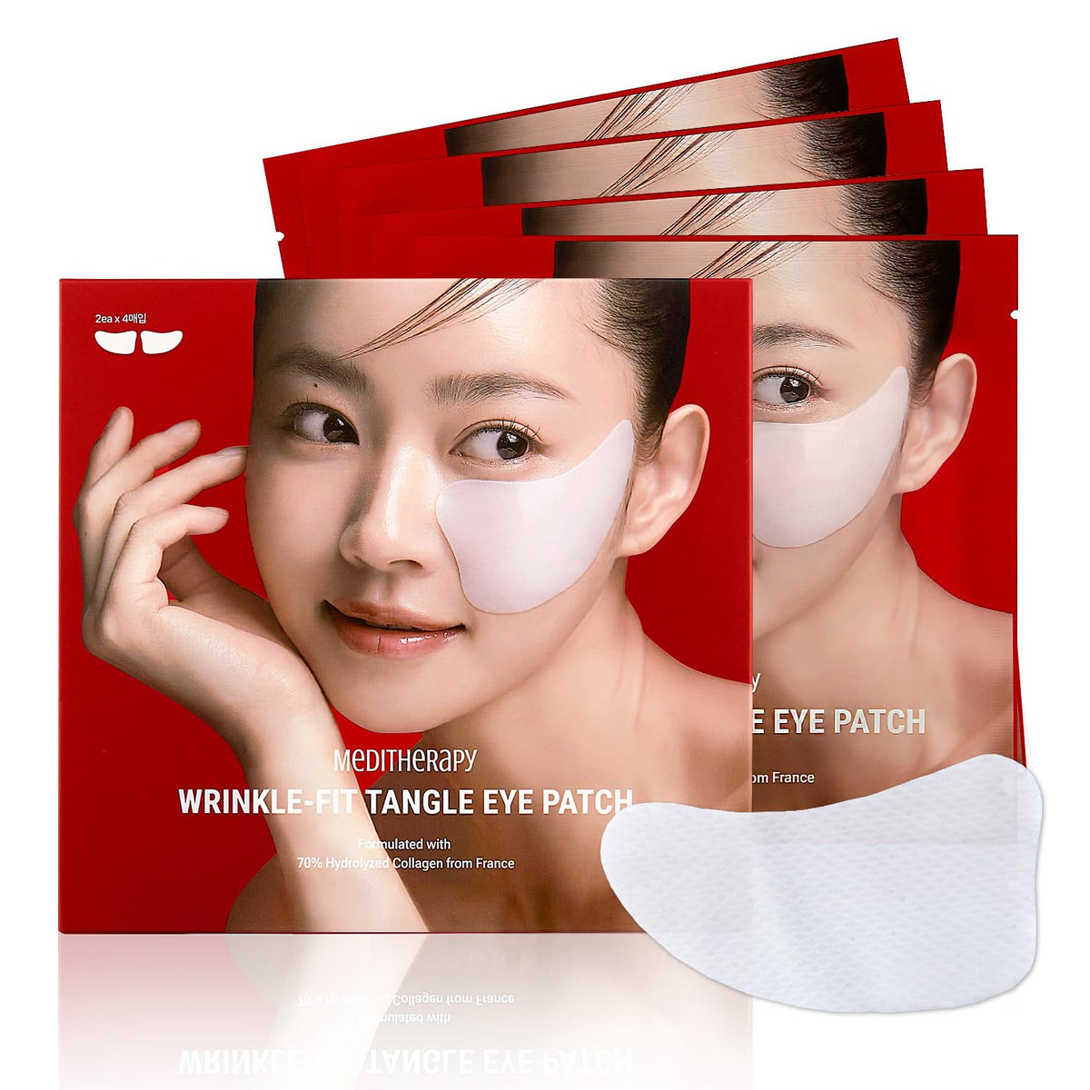 MEDITHERAPY Wrinkle-fit Tangle Eye Patch packaging highlights clean, paraben-free formula for at-home care