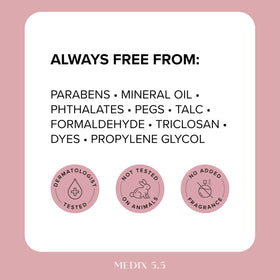 Label highlights dermatologist-tested status of Medix 5.5 booster.