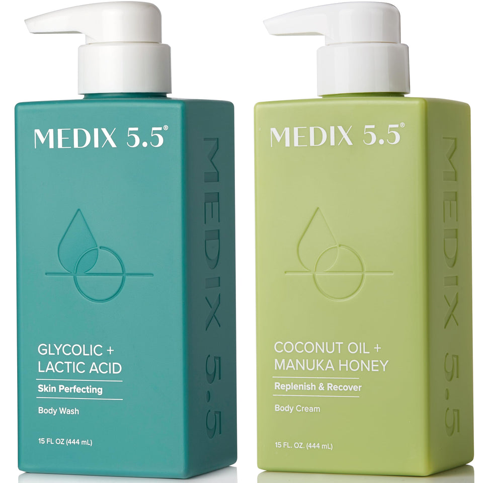 Medix 5.5 exfoliating glycolic acid body wash pump for smoother skin