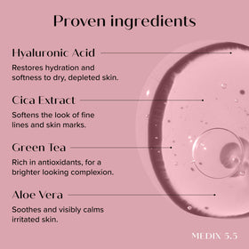Gel texture close-up highlighting lightweight, hydrating formula by Medix 5.5.