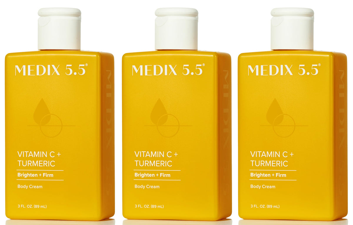 Medix 5.5 Vitamin C body lotion in a jar for radiant, hydrated skin.