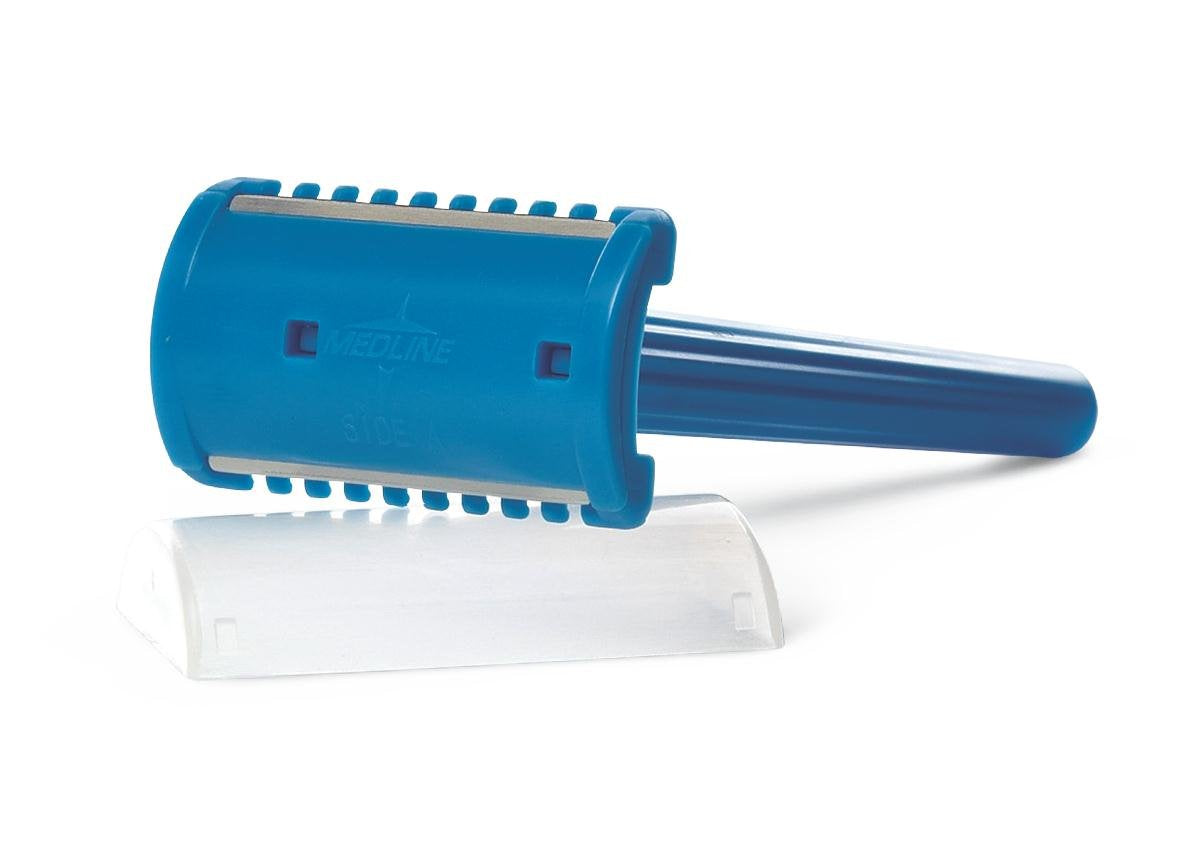 Medline double-sided razor with blue pack for a precise, comfortable shave.