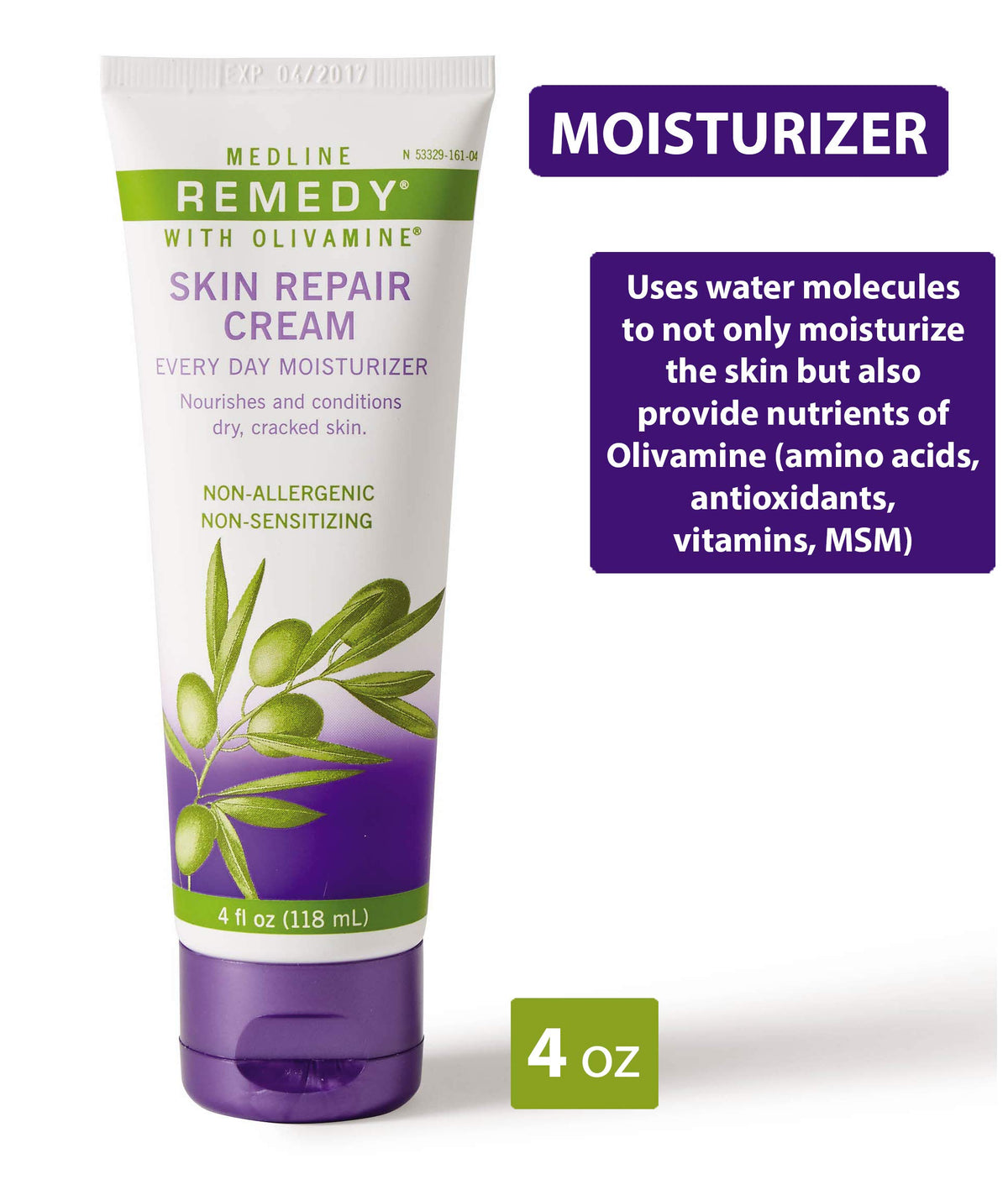 Medline Remedy Skin Repair Cream texture close-up; creamy moisturizing formula.