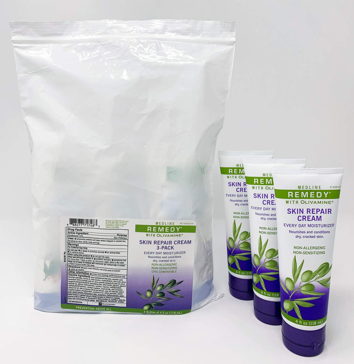 Medline Remedy Skin Repair Cream tube back; compact packaging for easy home use.