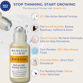 Medulla Clinic precision roll-on applying serum directly to the scalp for thinning areas