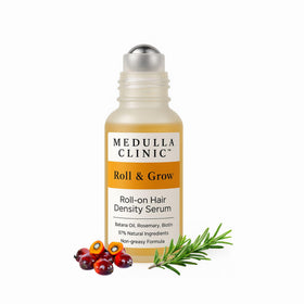 Medulla Clinic hair growth serum roll-on packaging highlights direct-to-root care