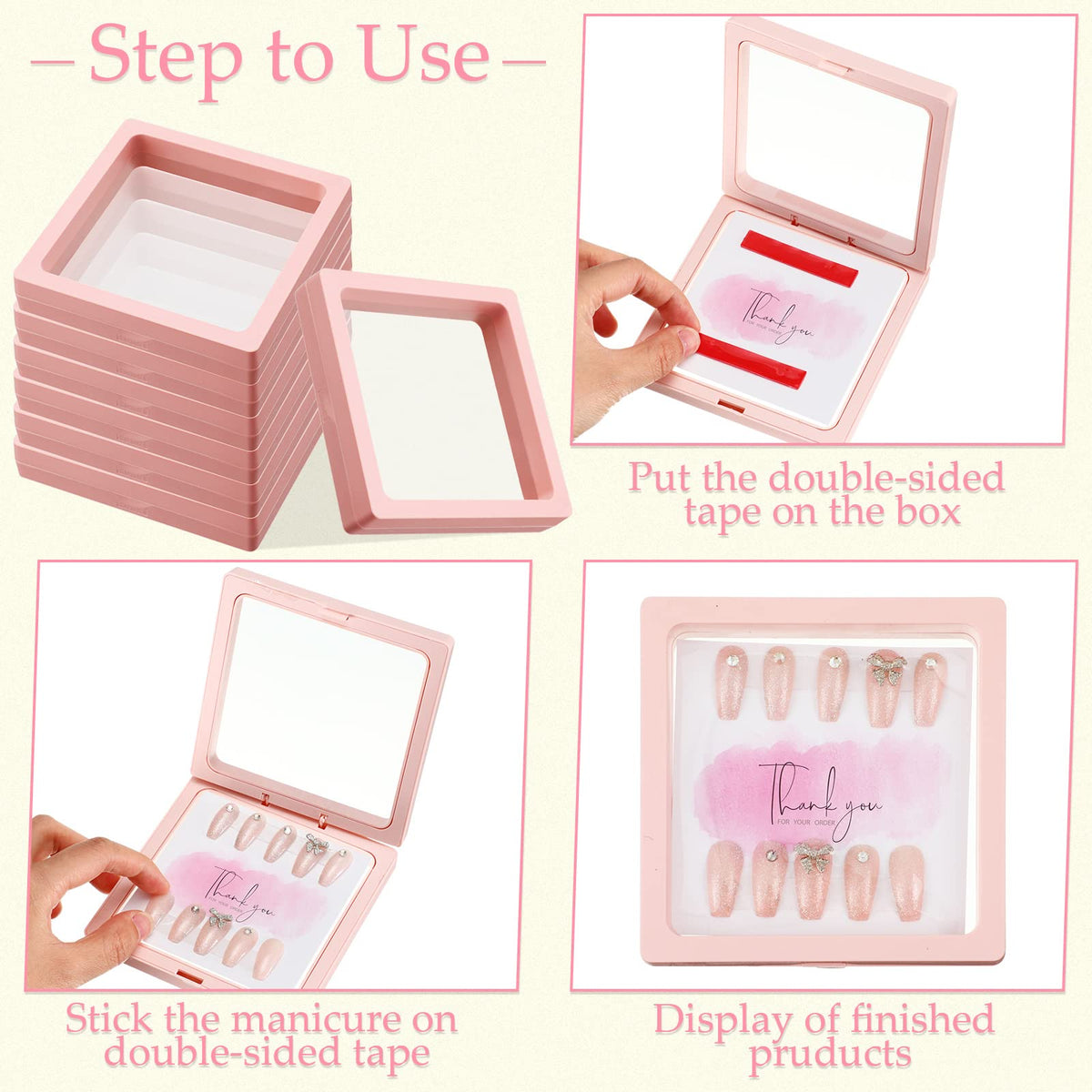 Meekoo pink display card highlights fashion vibe for nail art showcases.