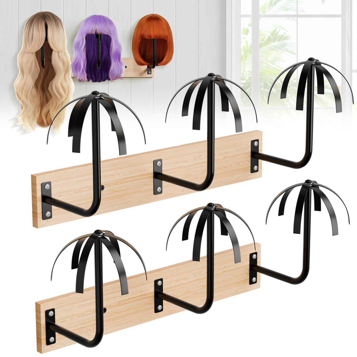 MEEMENG wig holder wall-mounted dual racks organize wigs neatly