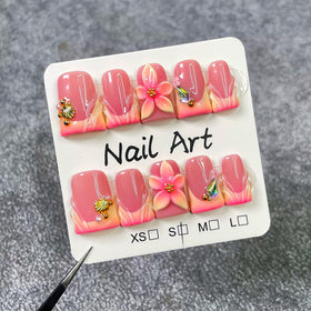 Close-up of 3D flower design on Meemooron Duck Medium nails for luxe detailing and eye-catching embellishment