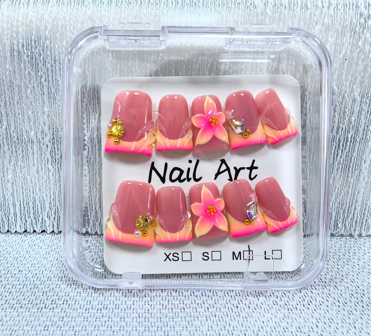Meemooron Duck Medium nails with pink French and 3D flowers for elegant everyday wear